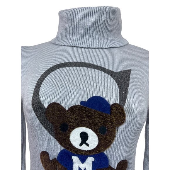 Handmade Women’s Grey Teddy Bear with S Letter Turtle Neck Sweater Sz S - Picture 8 of 12
